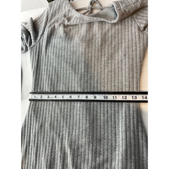 See You Monday Ribbed Knit Fit & Flare Dress Sz L | Gray Long Sleeve Casual - Picture 7 of 11